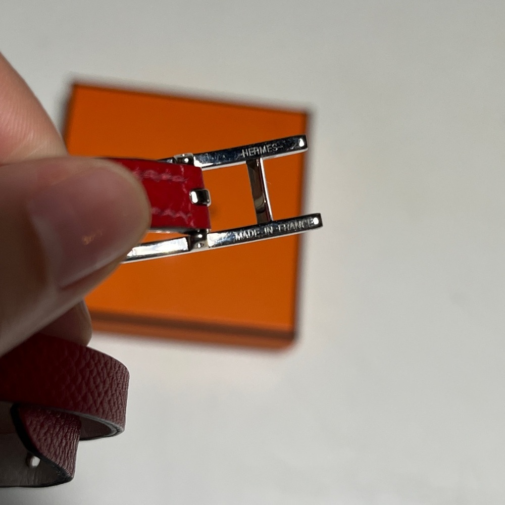 Hermes Burgundy Leather Belt With Silver Buckle View 3